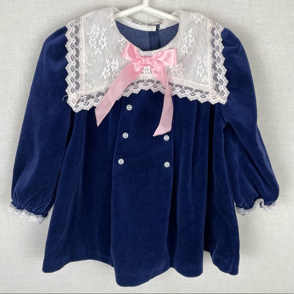 Vintage 1980s Sweet Treats Blue Terry Cloth Nautical Sailor Dress